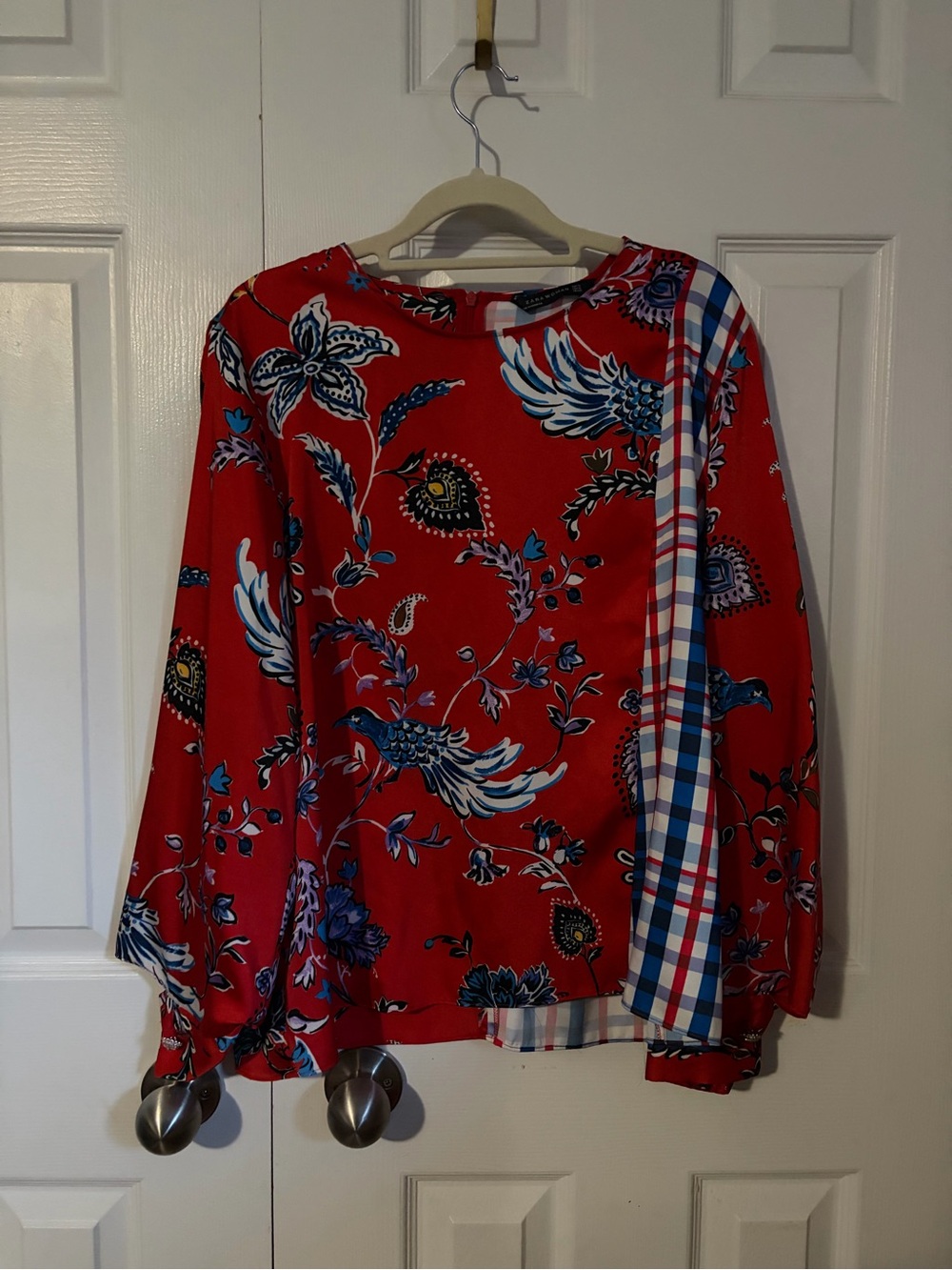 Zara Woman Red Floral Mixed Print Blouse Size Xl
